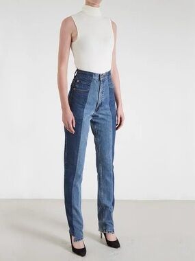 E.L.V. DENIM • Contrast Straight Leg Jean in Dark / Mid Blue